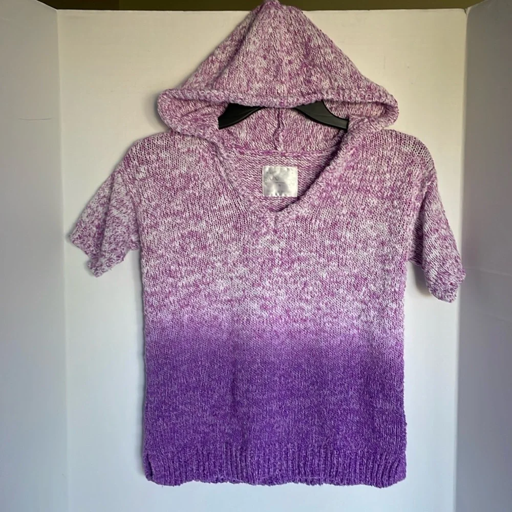 Justice purple Ombre hooded knit short sleeve sweater girls size 14